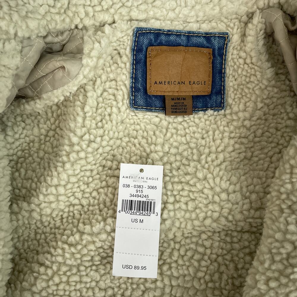 NWT American Eagle Sherpa Denim Trucker Jacket Blue Women's Size Medium - Picture 12 of 14